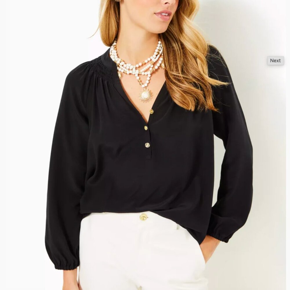 NWT Lilly Pulitzer Black Elsa Silk Top